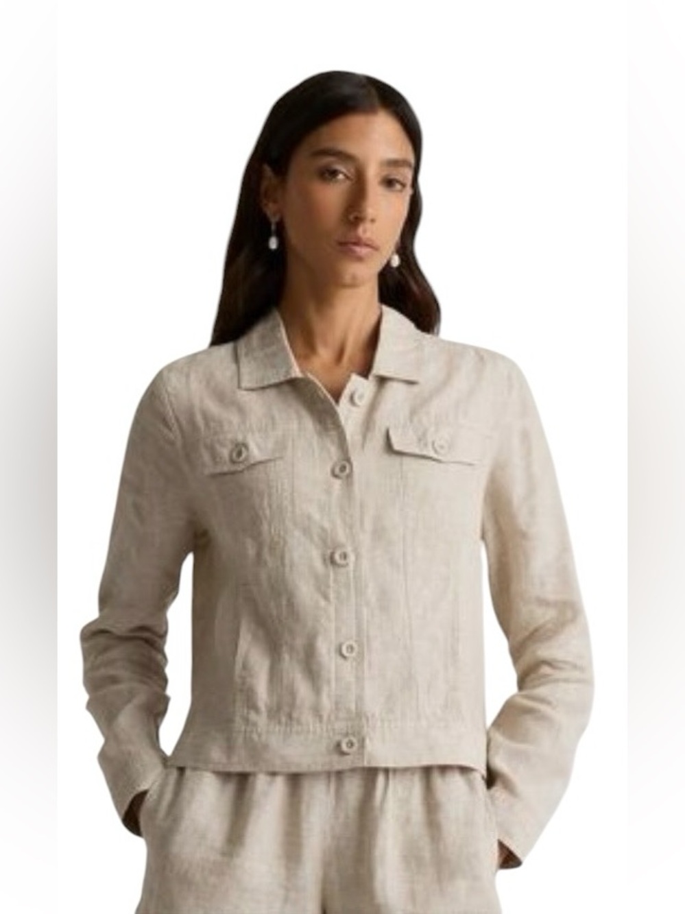 Quince 100% European Linen Jacket Flax Size M Cropped Utility Trucker